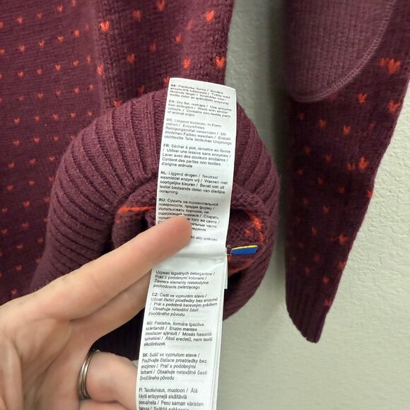 Fjallraven Ovik Fair Isle Wool Knit Elbow Patch Pullover Sweater Women Large NEW - Picture 5 of 9